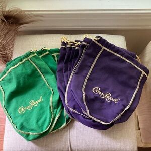 Lot of Mixed 6 Crown Royal Purple & 3 Green Drawstring Bags Nice Condition